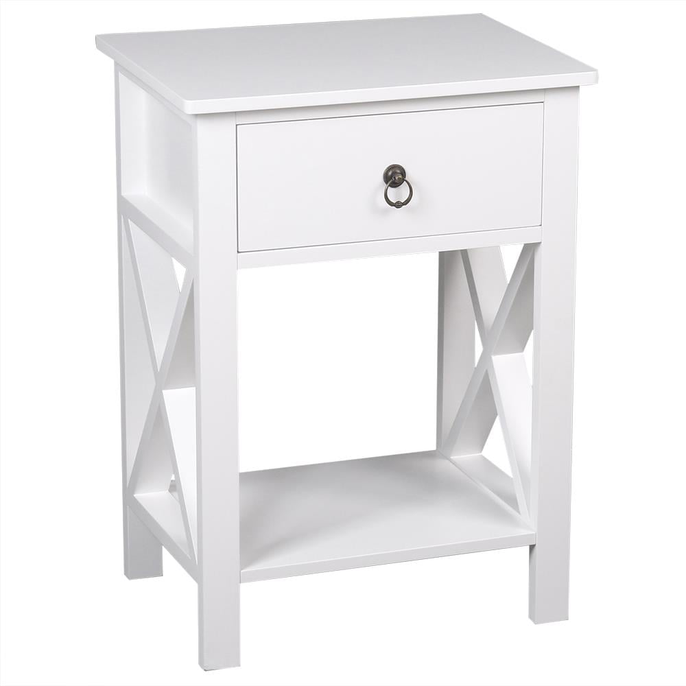 GoDecor Set of 2 Wood Contemporary Beside Table Nightstand,White