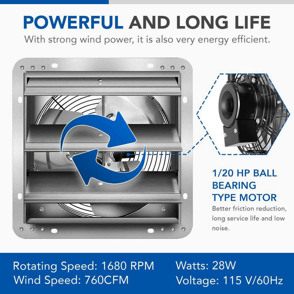 Aoibox 7 in. Aluminum Shutter Exhaust Fan in Silver with Speed Controller and Power Cord Kit 1680 RPM 760 CFM SNMX5297