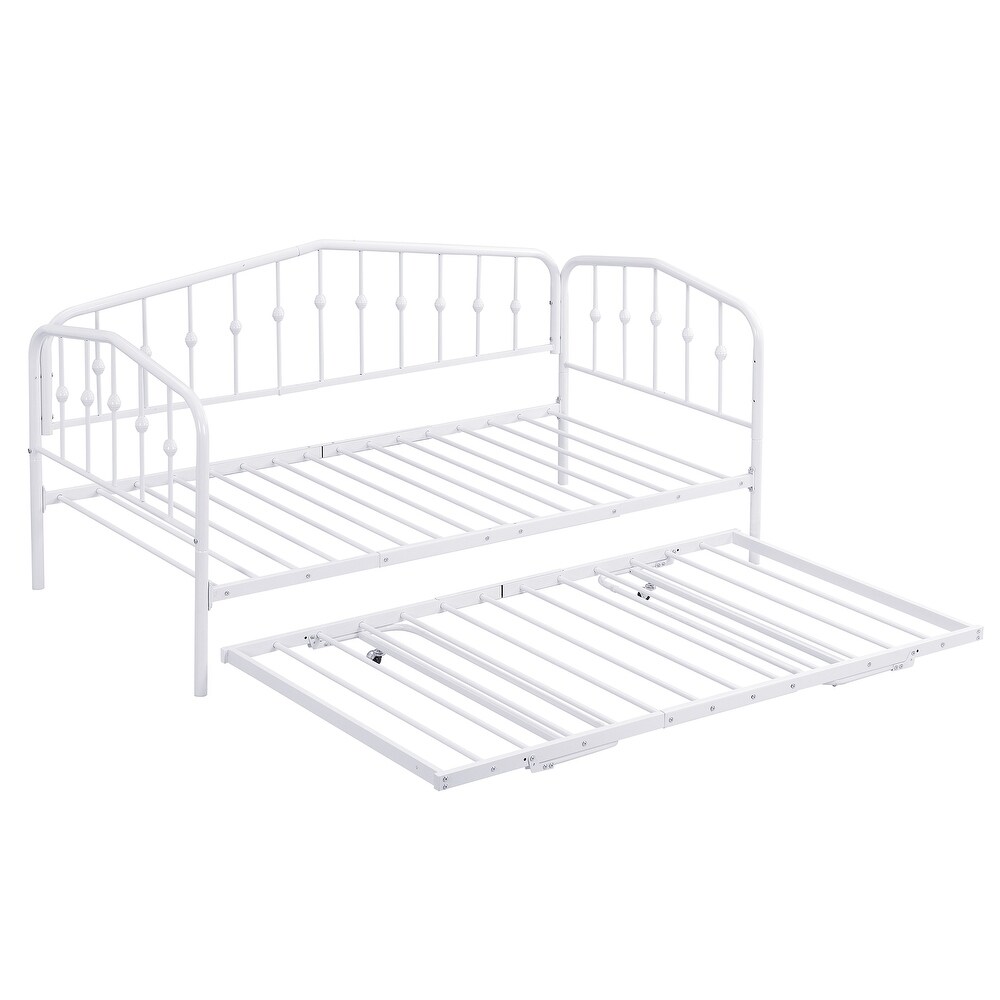 White Twin Size Stylish Metal Daybed with Twin Size Adjustable Trundle