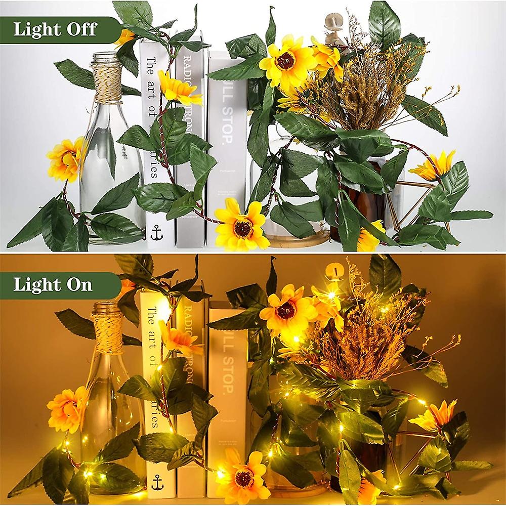 2m 20leds Sunflower Garland String Lights Artificial Green Leaf Vine Copper Fairy Light For Garden Wedding Party Xmas Decoration