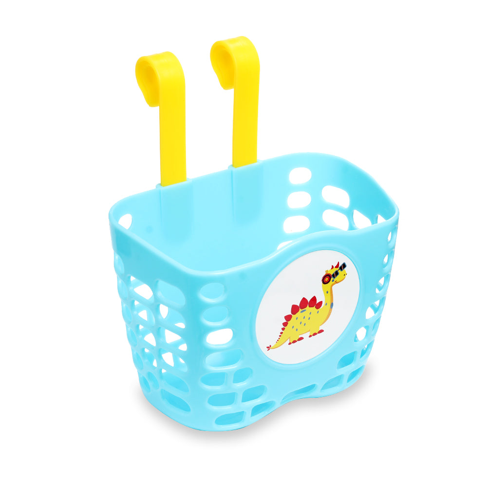 Kid's Bike Basket， Blue Basket Holder Cute Dinosaur Pattern Bicycle Front Handlebar Basket for Kid Kids