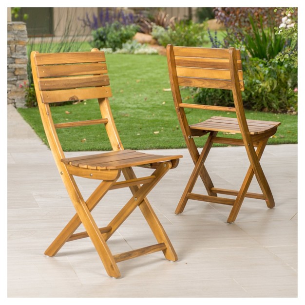 Positano Set Of 2 Acacia Wood Foldable Dining Chairs Natural Finish Christopher Knight Home