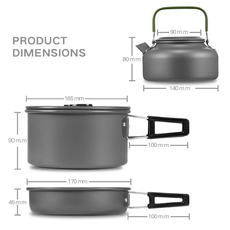 Portable Cooking Barbecue Outdoor Traveling Hiking Climbing Picnic River Party Kettles Camping Kitchenware Package Tea Pot Set