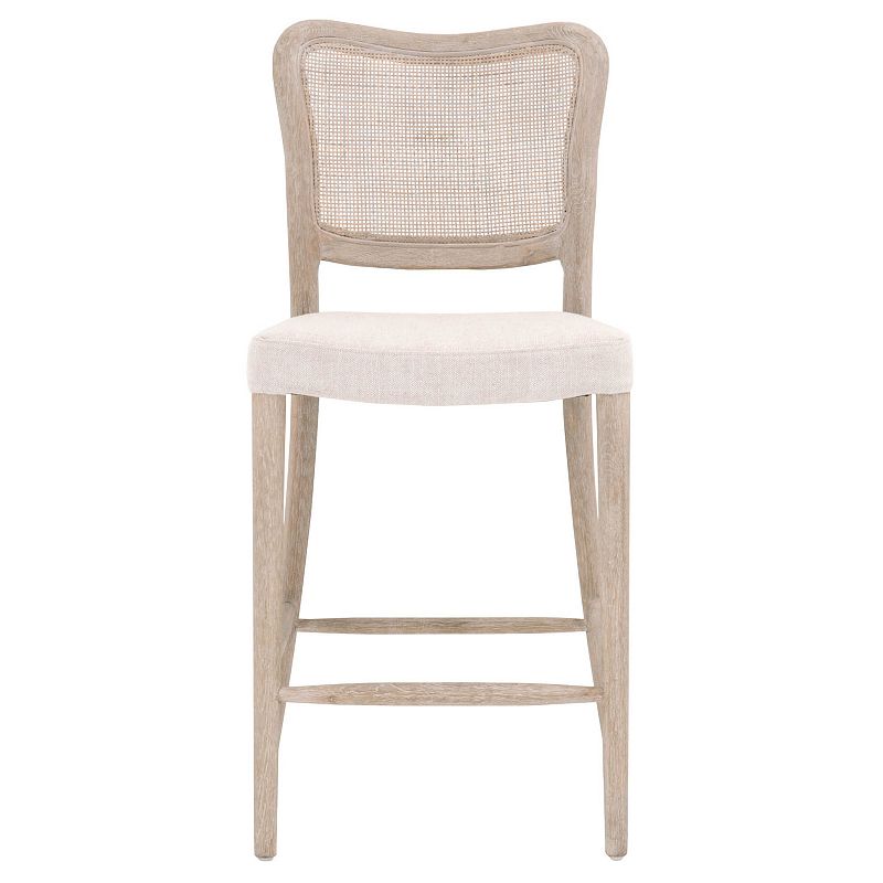 Cane Back Wooden Frame Counter Stool with Padded Seat， Beige