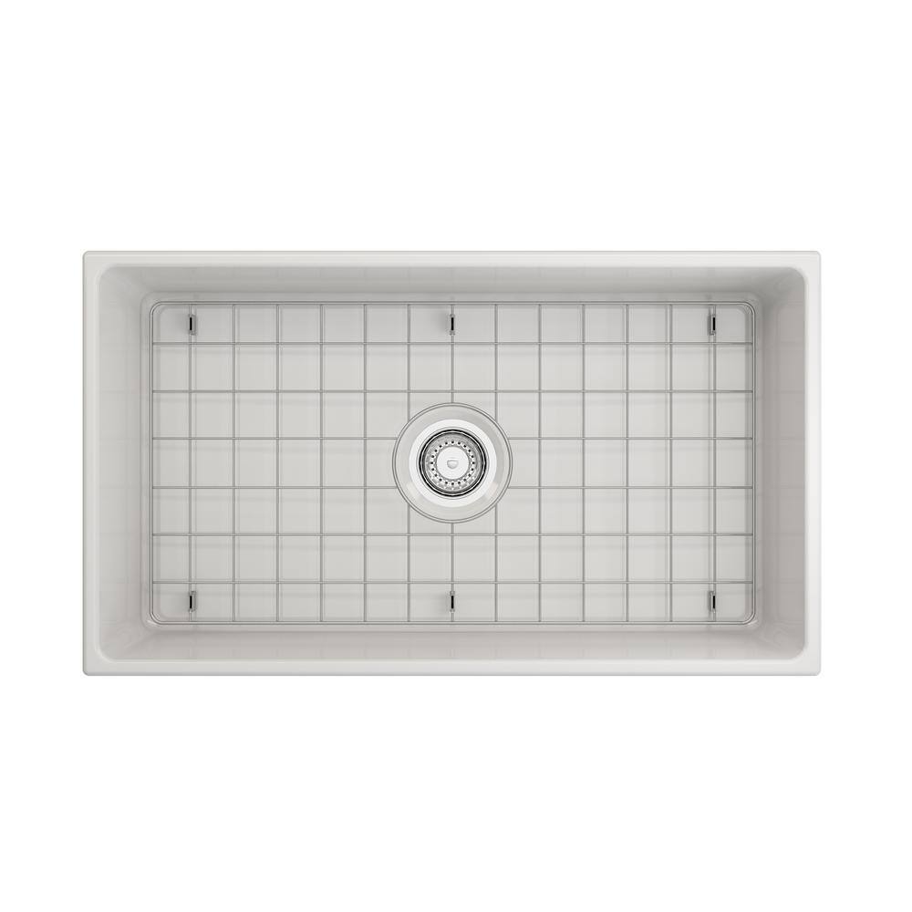 Glacier Bay White Fireclay 33 in. Single Bowl Farmhouse Apron-Front Kitchen Sink with Grid 2ACLB-52-001