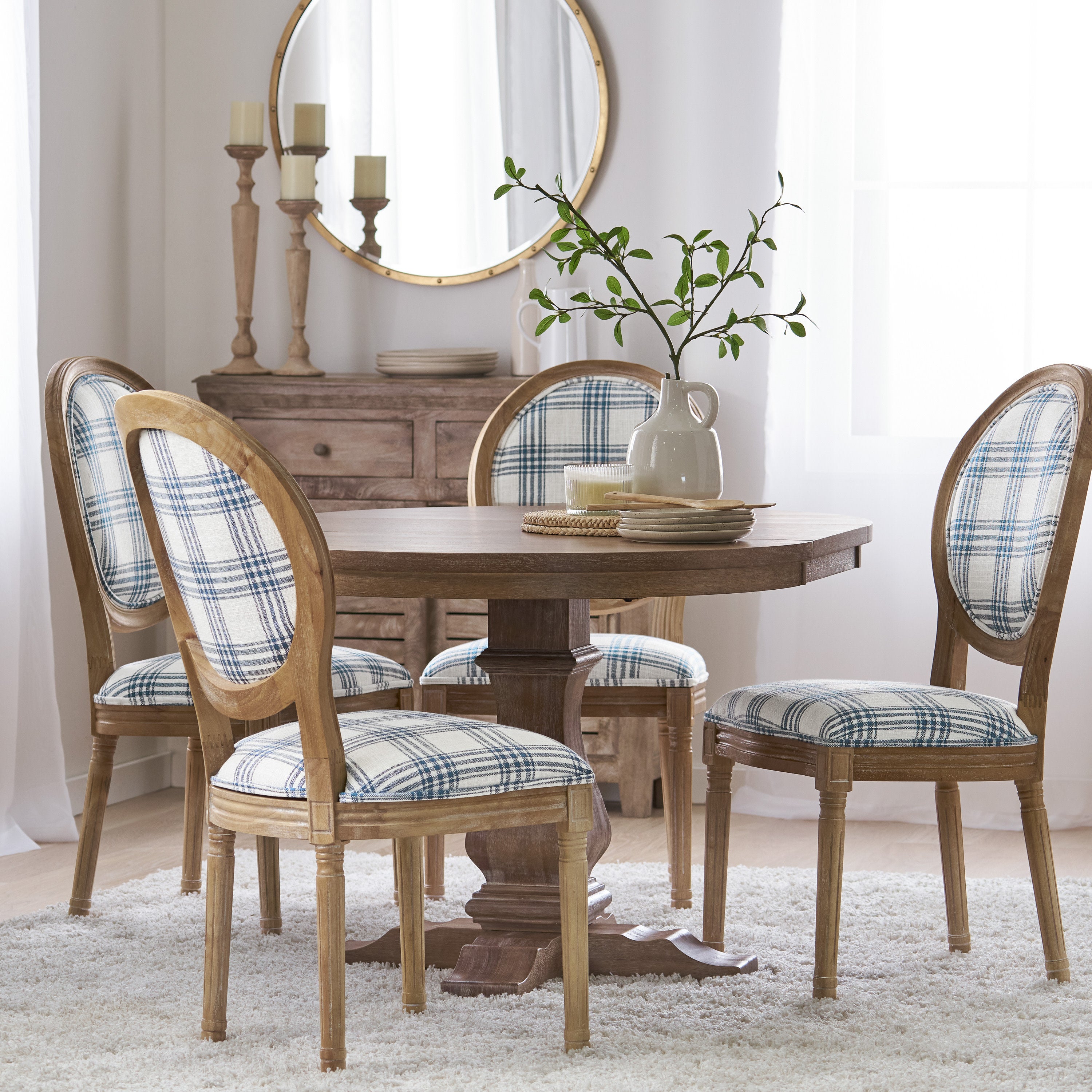 Naclerio French Country Fabric Upholstered Wood 5 Piece Dining Set