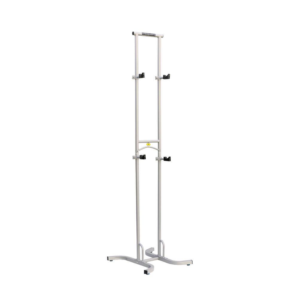 Sparehand Freestanding Adjustable Dual Bike Rack Storage System Max Weight Limit 80 lbs. Pebble Silver Finish DBR-825