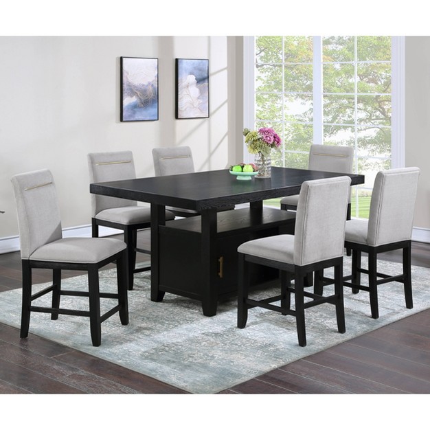 7pc Yves Counter Height Dining Set With Storage Rubbed Charcoal Steve Silver Co