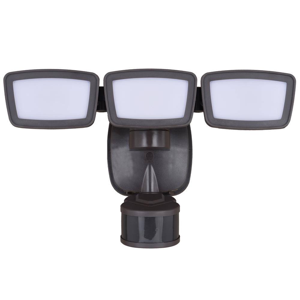 dualux Bronze Integrated LED Motion Sensor Dusk to Dawn 3-Head Outdoor Security Flood Light - 240-Degree - 85 ft. T0703