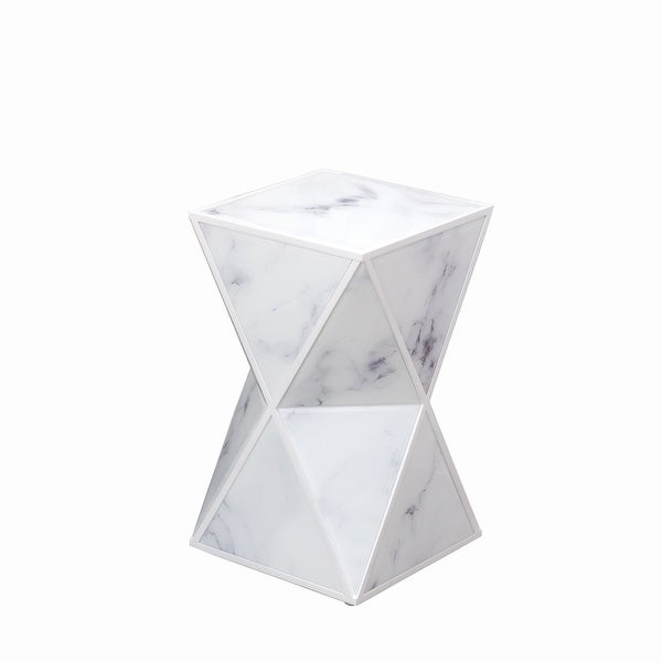 White Geometry End Table， Glass Nightstand， Marble Table