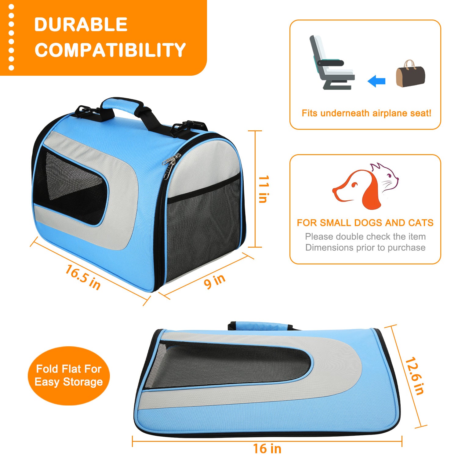 Soft-Sided Pet Travel Carrier for Small Middle Cats Dogs Puppy,Portable Collapsible Dog Carrier Bag, Airline Approved