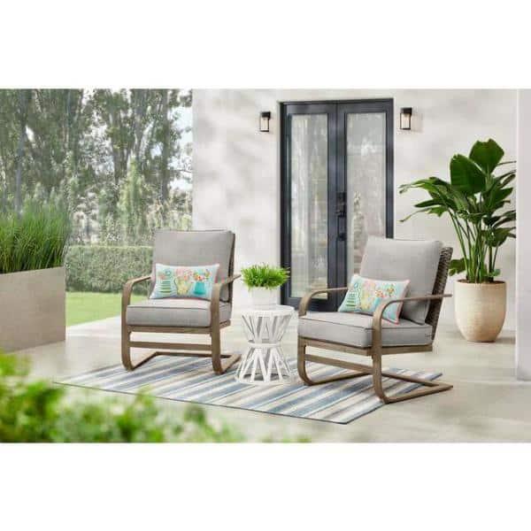 Hampton Bay Hampshire Place Cushioned Steel Wicker Outdoor Lounge Chair with CushionGuard Stone Gray Cushions