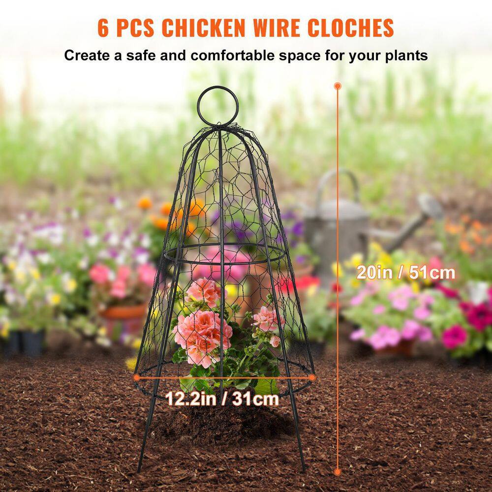 VEVOR Chicken Wire Cloche 12.2 in. x 20 in. Plant Protector Sturdy Metal Cage Garden Protection from Animals (6-Packs) HYZWBHT612X20VMPAV0