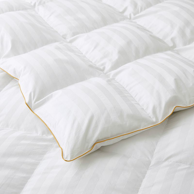 Unikome All Season Classic Stripped White Goose Down Fiber Comforter with 500TC Cotton Fabric with Golden Satin Wrapping