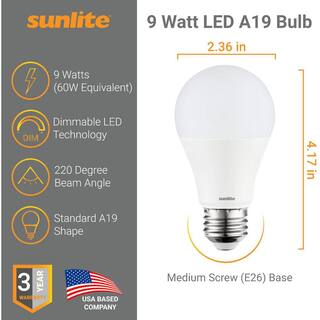 Sunlite 60-Watt Equivalent A19 ENERGY STAR and Dimmable E26 Base 800 Lumens LED Light Bulb in 2700K (6-Pack) HD03016-6