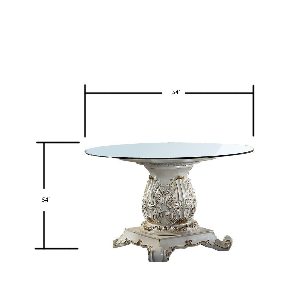 ACME Vendome Pedestal Round Dining Table in Antique Pearl