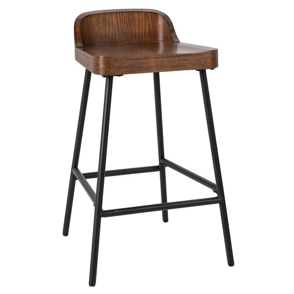 Costway 28 in. Industrial Brown Low Back 24.5 in. Bar Stool Counter Height Saddle Seat Kitchen Stool JV10406CF