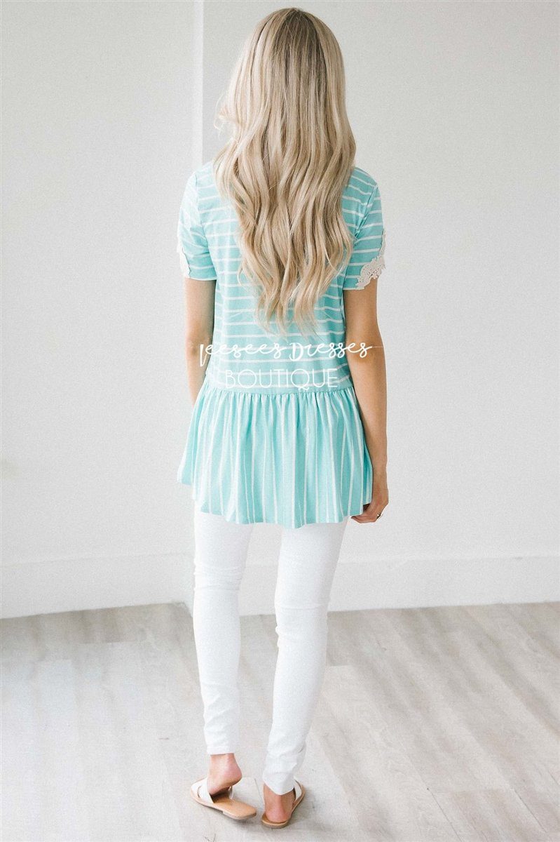 Striped Lace Trim Peplum Top