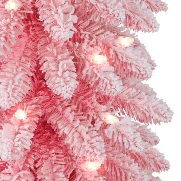 Puleo International 6 ft. PreLit Flocked Pink Artificial Alpine Pencil Tree