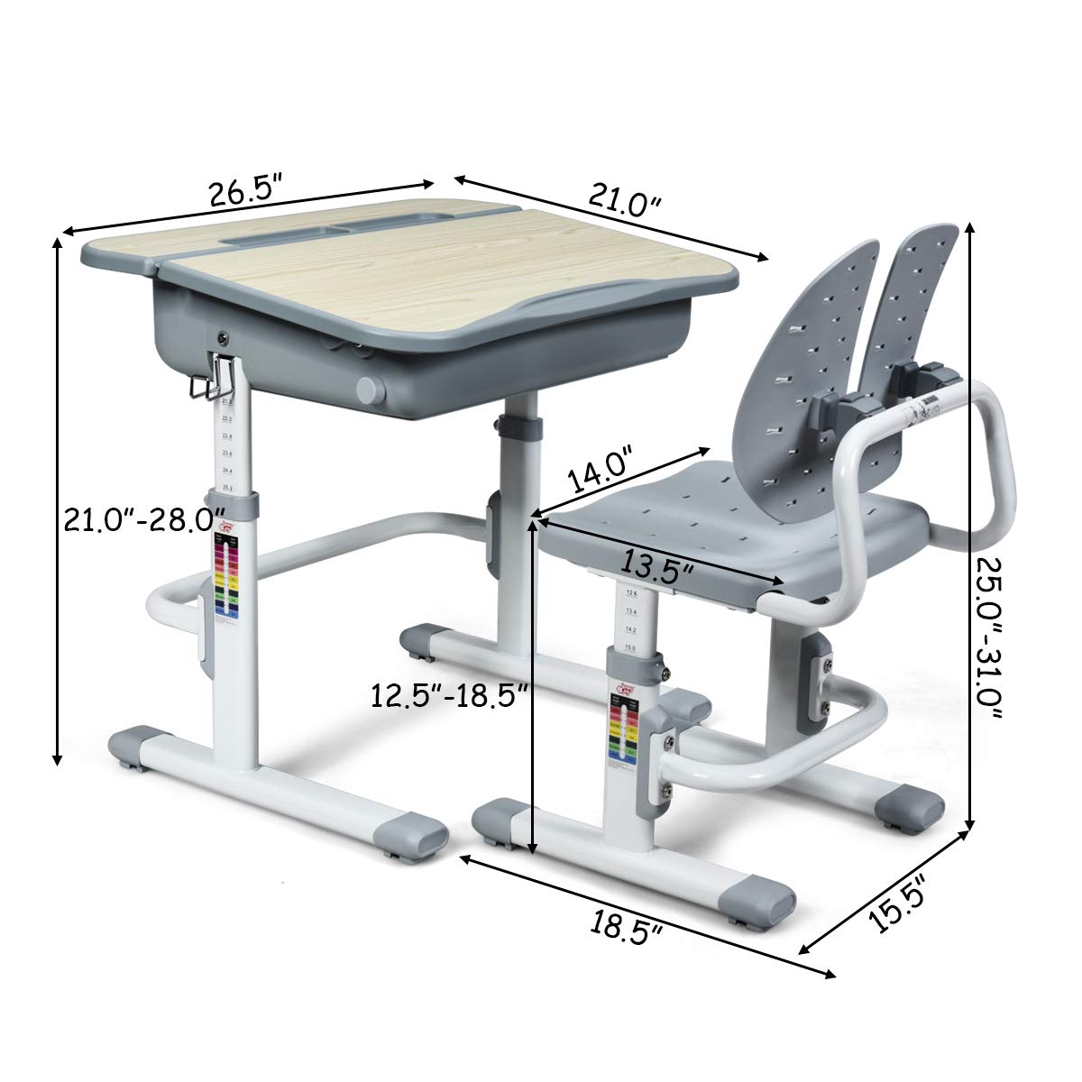 Baby Joy Kids Desk and Chair Set, Height Adjustable, Children's Study Table with Large Storage Space