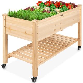 Best Choice Products 48 in. x 24 in. x 32 in. Wood Raised Garden Bed with Lockable Wheels Liner SKY5732