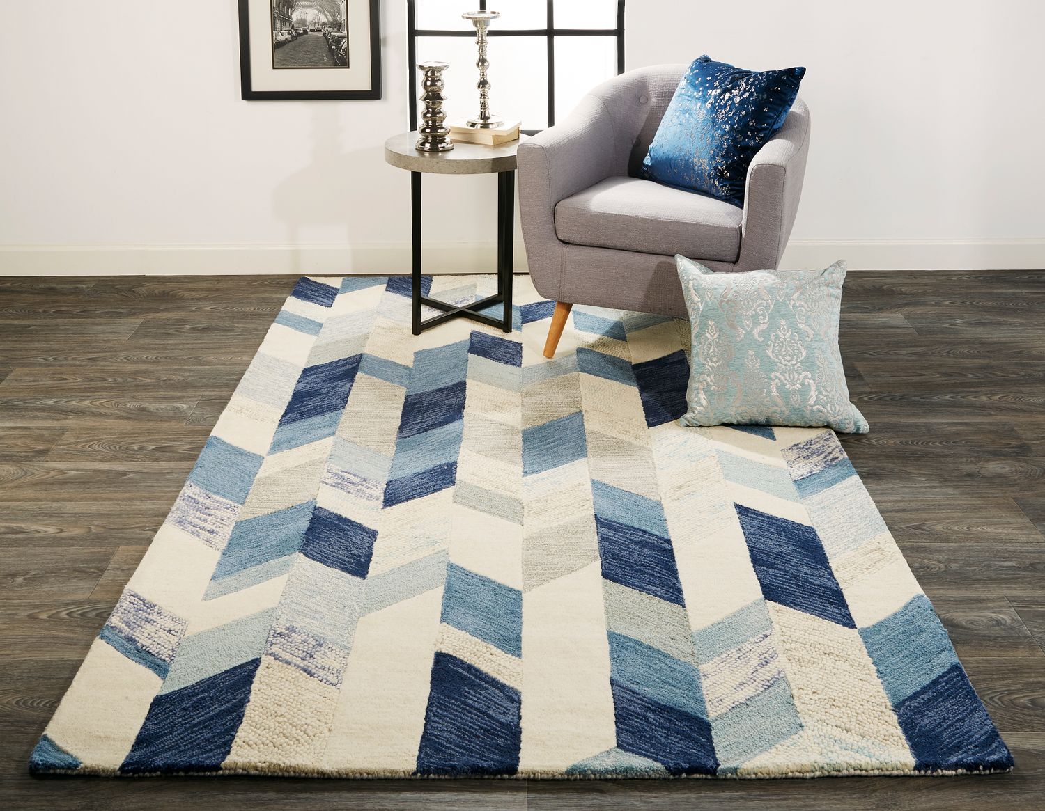 Binada Ivory and Blue Rug by BD Fine