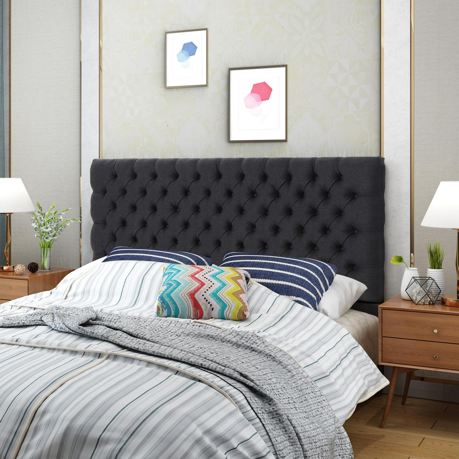 Noble House Ochoa Fabric Queen/ Full Headboard， Dark Charcoal