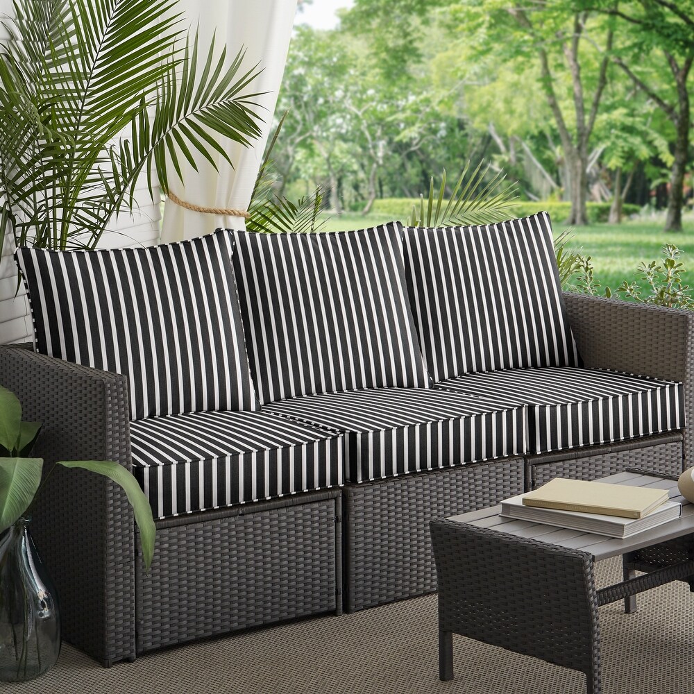 Black White Striped Deep Seating Corded Sofa Pillow and Cushion Set by Havenside Home