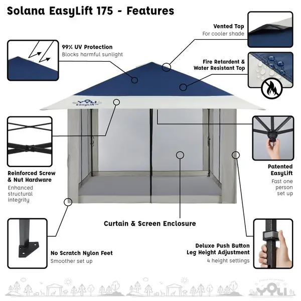 YOLI 13'x13' Solana EasyLift Instant Canopy with Screen Enclosure