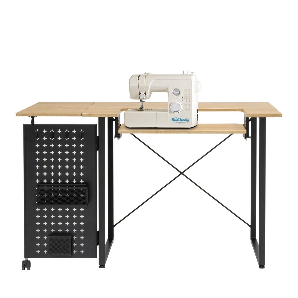 Sew Ready Pivot Sewing Table with Storage Panel and Adjustable Platform