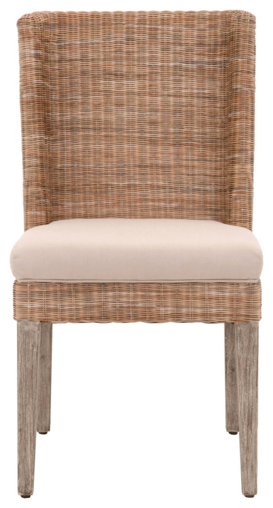 Wicker Gray Back  Mahogany Legs Stain Resistant Cushion Dining Chair  Set of 2   Tropical   Dining Chairs   by Sideboards and Things  Houzz