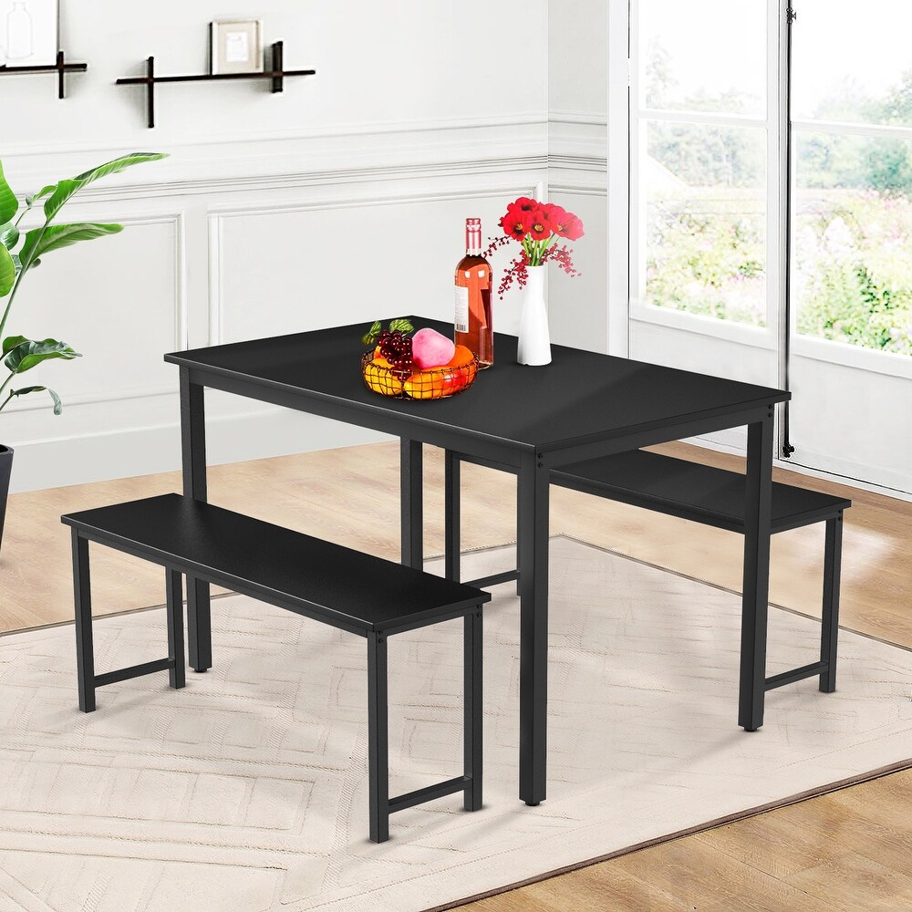 3pcs Dining Table Set with Two Benches