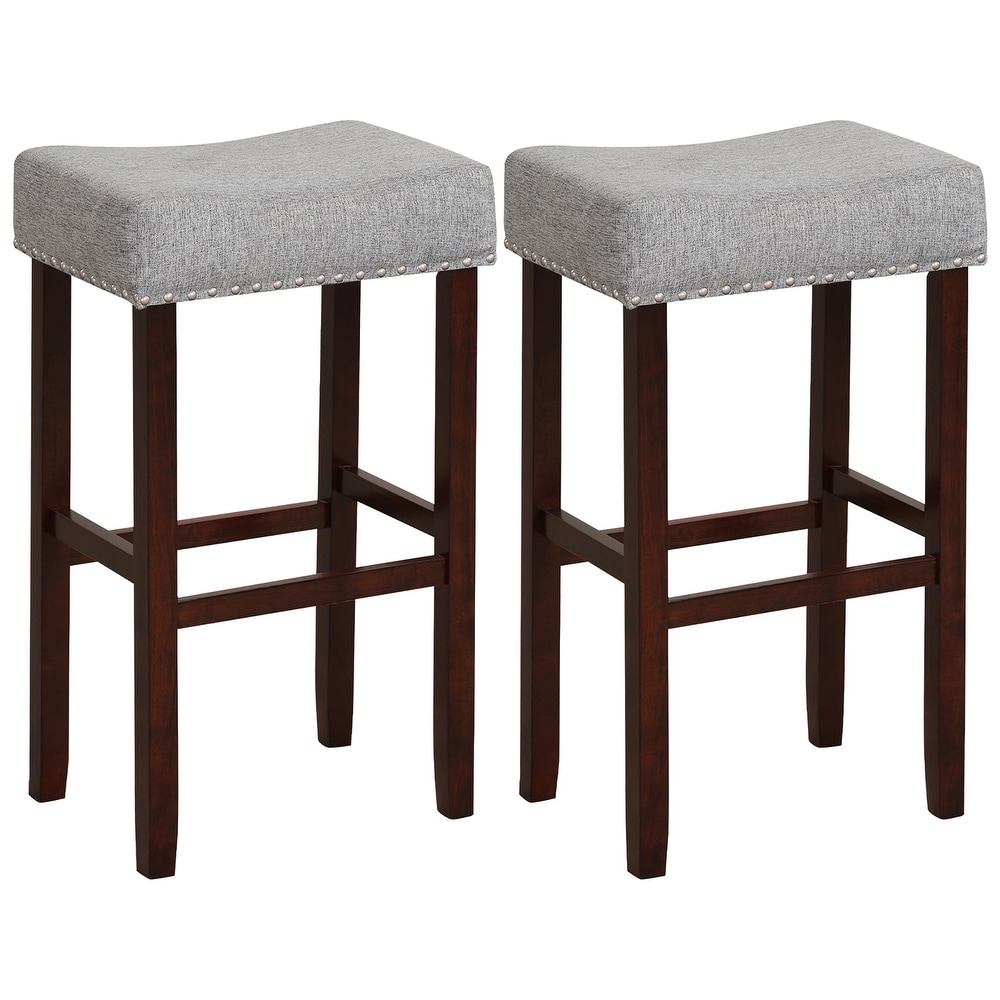 Costway Set of 2 Counter Height Bar Stools Saddle Kitchen Chairs