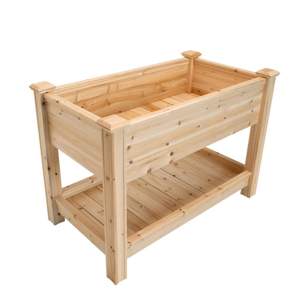 Outdoor Essentials Heirloom 2 ft. x 4 ft. Cedar Elevated Garden Planter with Shelf (Tool Free) 472545