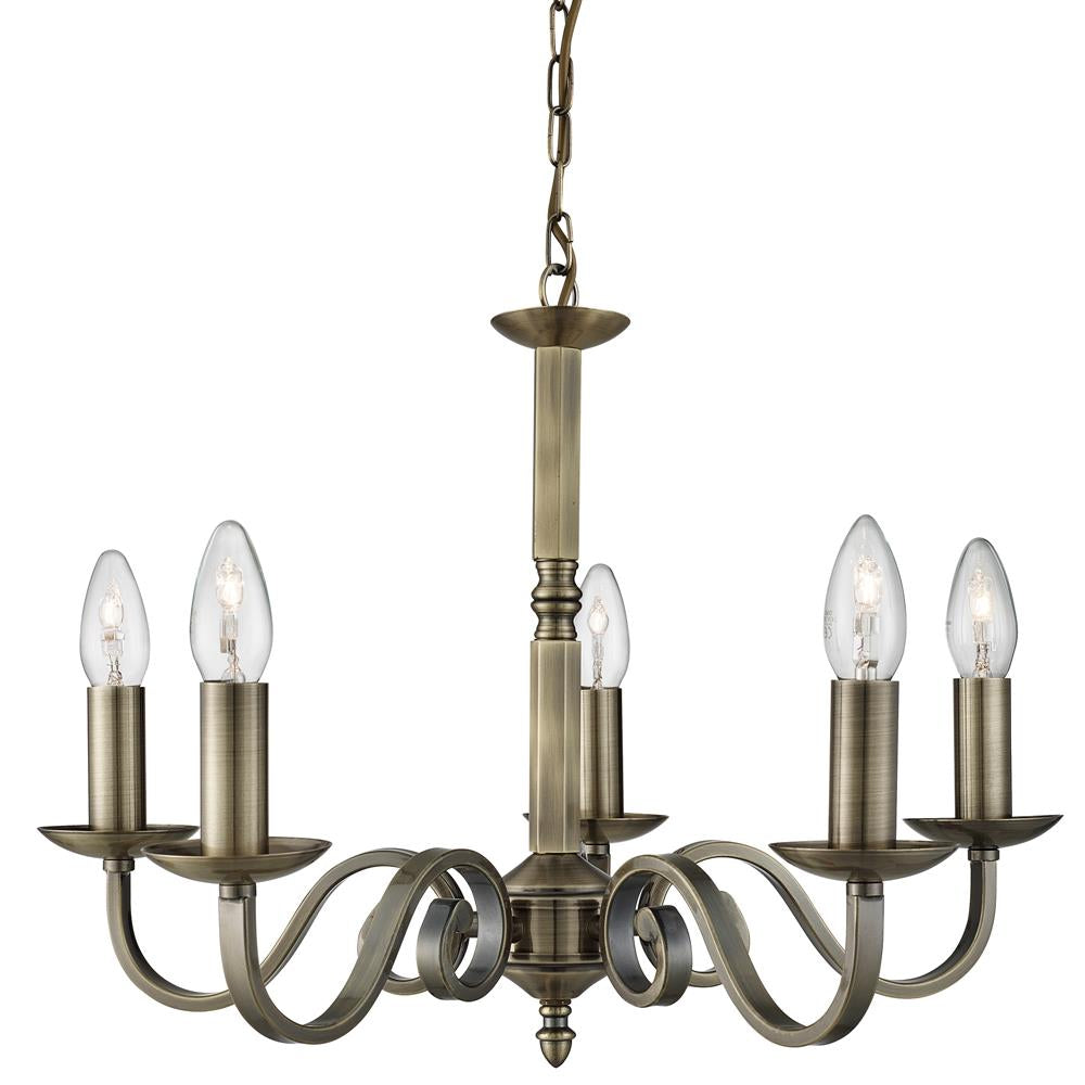 Searchlight 1505-5AB Richmond Antique Brass 5 Lamp Traditional Pendant Light