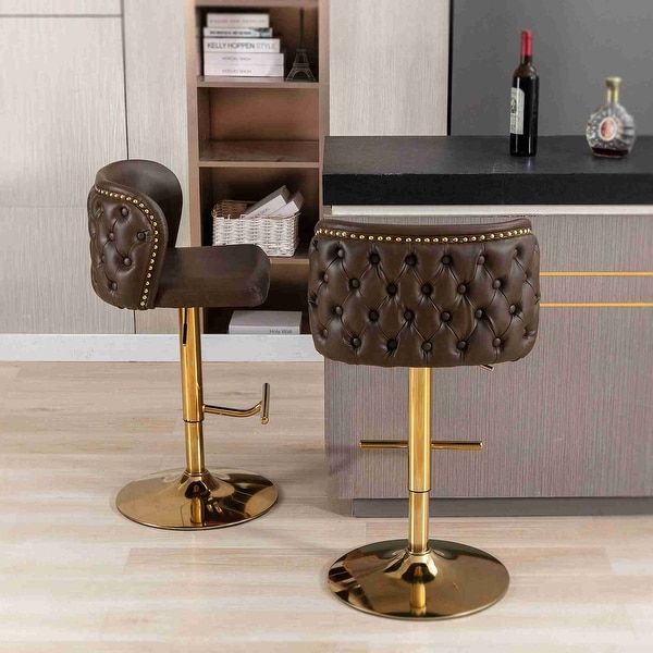 PU Upholstered Swivel Barstools with Adjusatble Height， Set of 2