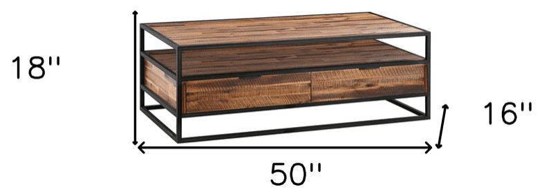 50 quotBrown And Black Solid Wood Rectangular Coffee Table With Shelf   Coffee Tables   by HomeRoots  Houzz