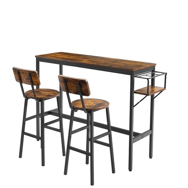 3Pieces Bar Table Set with 1 Bar Table and 2 Bar Stools