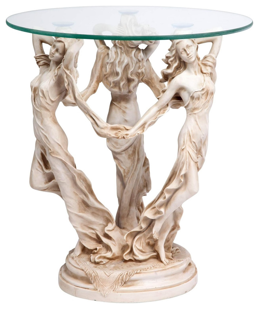 Classic End Table  Greek Muses Sculpture With Round Glass Top  Antique Stone   Farmhouse   Side Tables And End Tables   by Declusia  Houzz