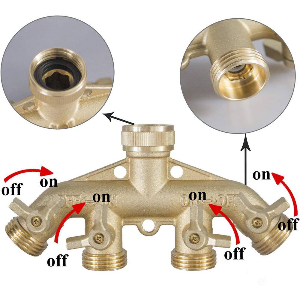 Cubilan Brass Garden Hose Splitter (4 Way) Solid Brass Hose Connector 34 Hose Spigot Adapter 4 Valves B086MCB2KZ