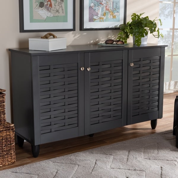 Contemporary Dark Grey 12-pair Shoe Storage Cabinet - - 26396257