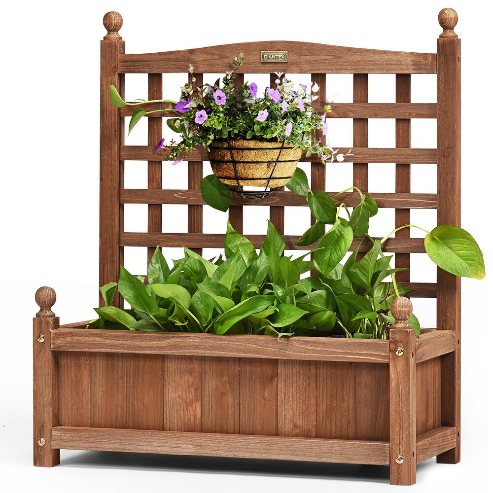 Costway Solid Wood Planter Box with Trellis Weather Resistant Outdoor   25'' (L) X 11'' (W) X 30'' (H)