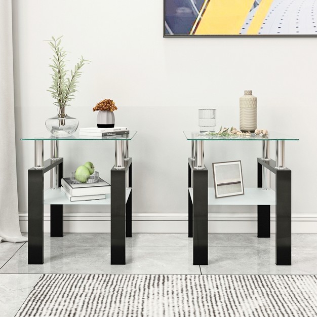 Set Of 2 Modern Tempered Glass Coffee Table Modernluxe