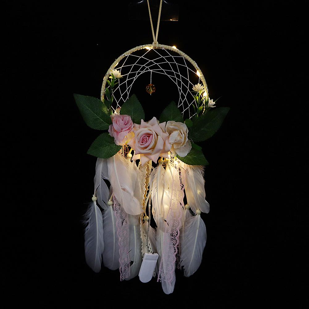 Home Garden Decoration Wall Hanging Feather Dreamcatcher Pendant Gift With Night Light