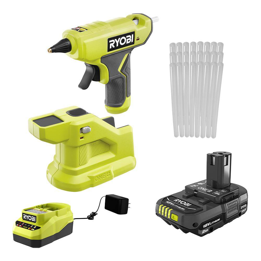 RYOBI ONE+ 18V Cordless Compact Glue Gun Kit with 2.0 Ah Battery 18V Charger and 24-Pack 516 in. x 6 in. Mini Glue Sticks P306-PSK005-A1932401