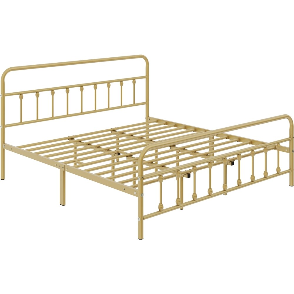 Yaheetech Classic Iron Platform Bed with High Headboard and Footboard Strong Metal Framed Bed