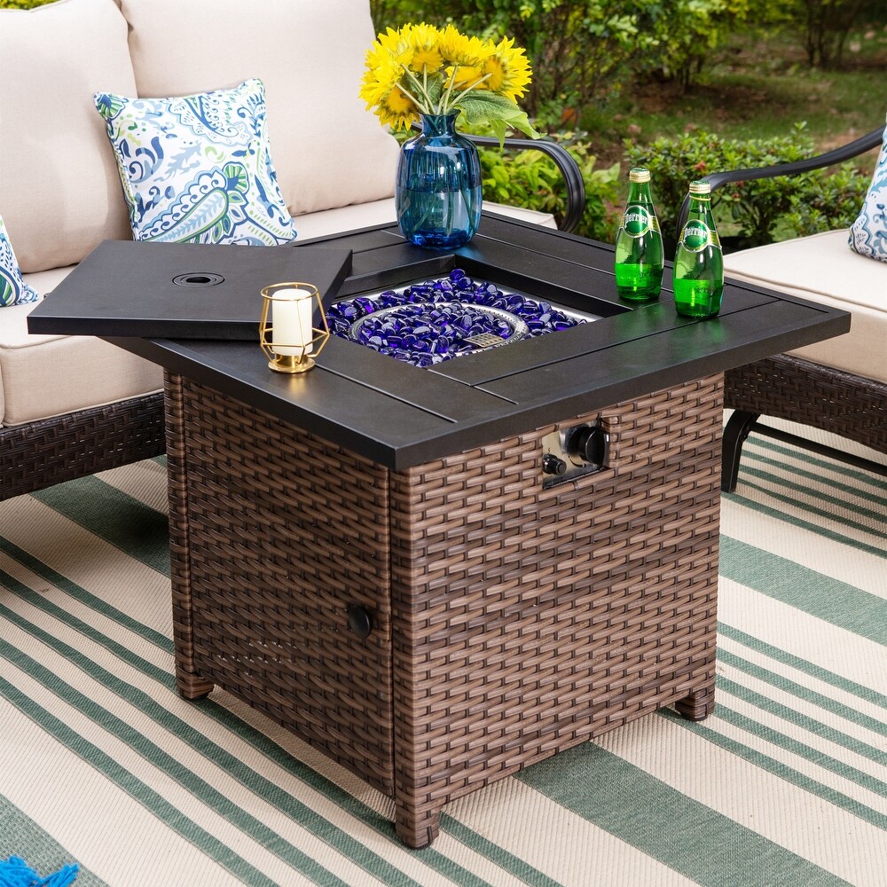 Wicker Patio Conversation Set with Gas Fire Pit Table