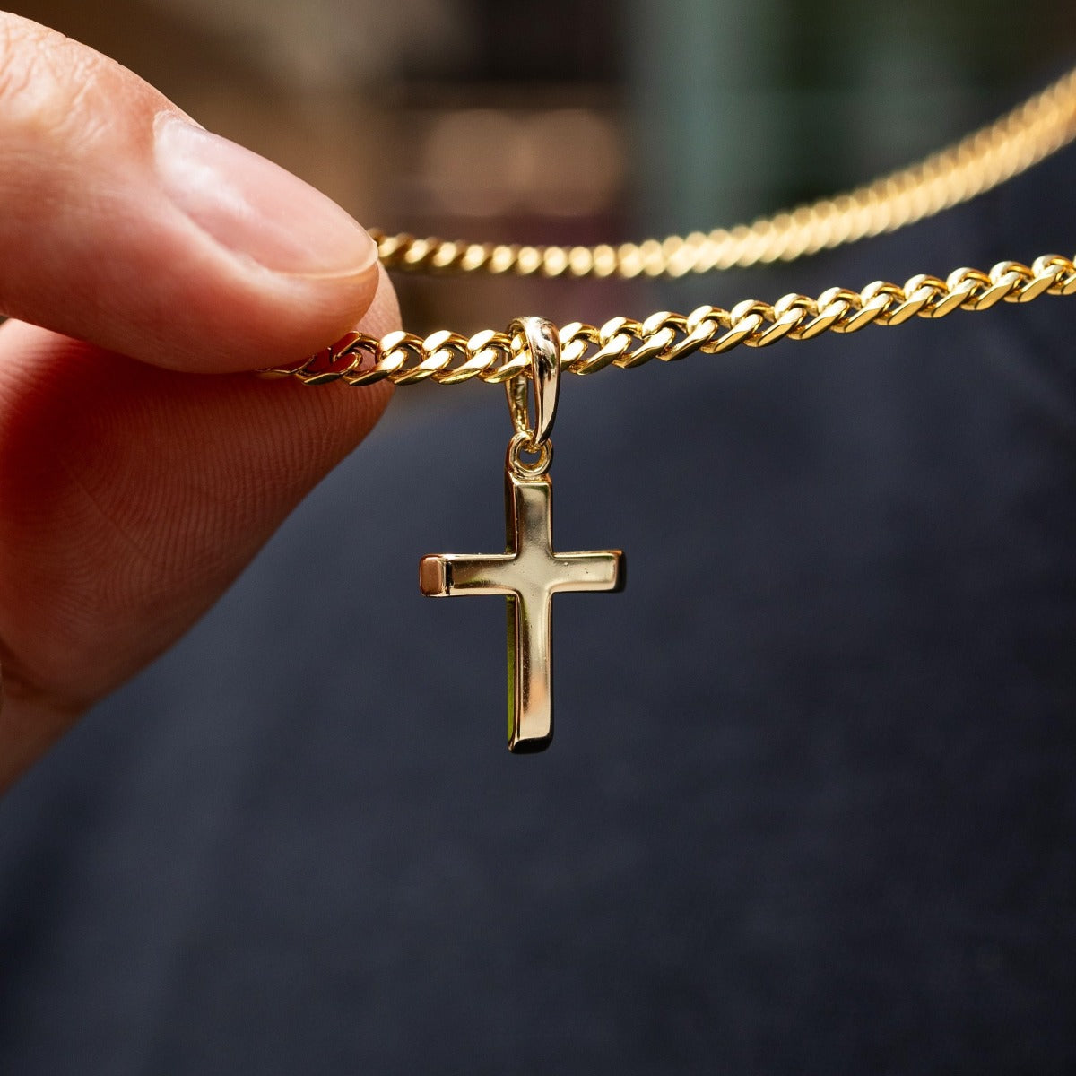 Micro Simple Cross Pendant in Yellow Gold