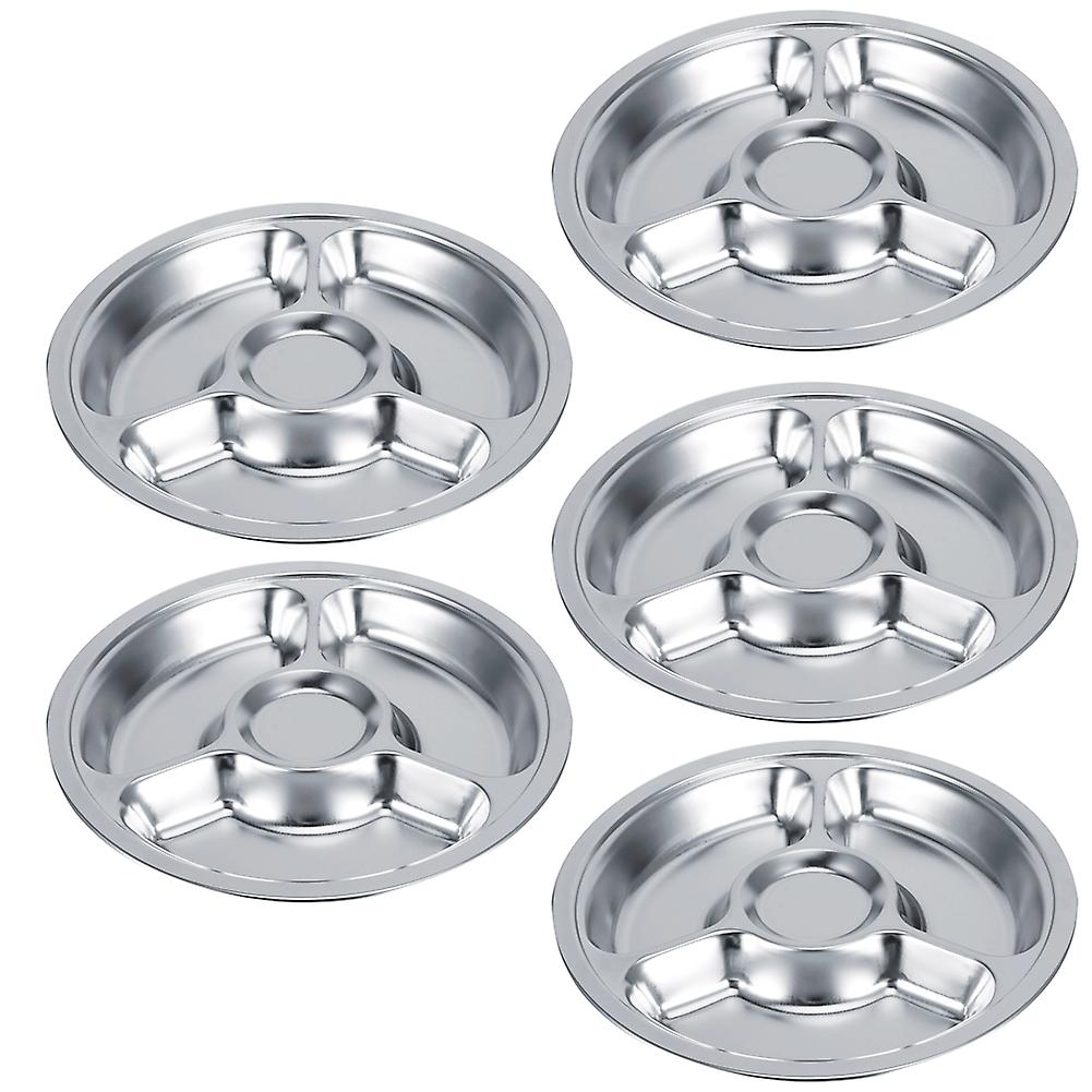 5pcs Thicken 304 Stainless Steel Round Divided Service Plate Dinner Tray Tableware For Kid4section