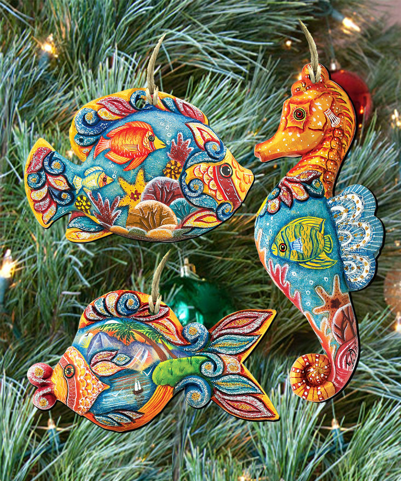 Coastal Ornaments  Set of 3   Traditional   Christmas Ornaments   by G. DeBrekht  Houzz